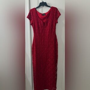 Red Lace Midi Dress Sz 8, NWOT